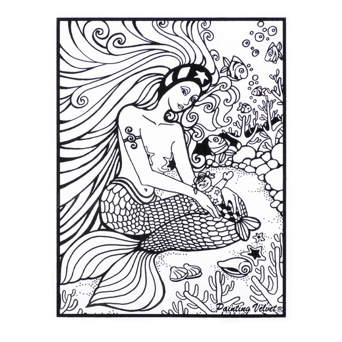 Розмальовка із оксамитовим рельєфним контуром та набором фломастерів  12 шт. "Carioca" «Mermaid»