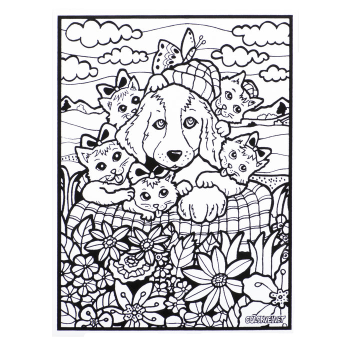 Розмальовка із оксамитовим рельєфним контуром та набором фломастерів 12 шт. "Carioca" «Dog and kittens»