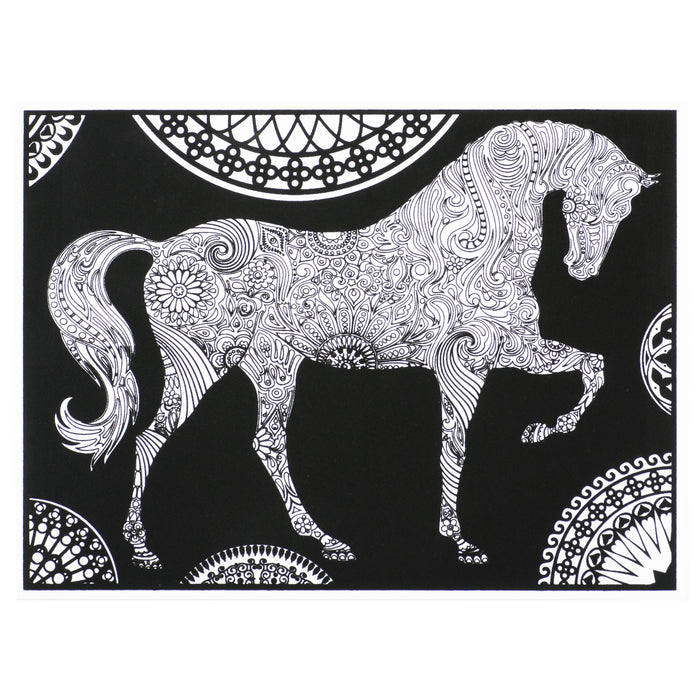 Розмальовка з оксамитовим рельєфним контуром та набором фломастерів 12 шт. Carioca «Mandala horse»