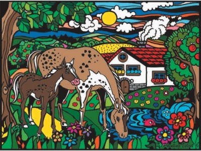 Colorvelvet - Розмальовка із оксамитовим рельєфним контуром «Horses naive collection» без фломастерів