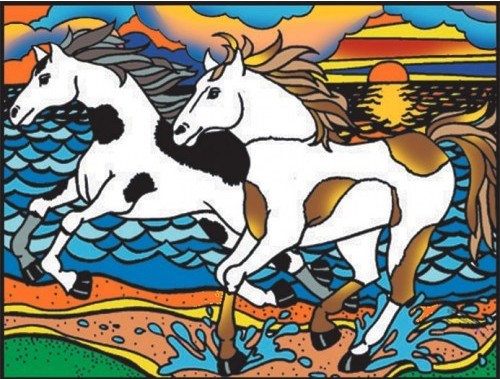 Colorvelvet - Розмальовка із оксамитовим рельєфним контуром «Horses on the beach» без фломастерів