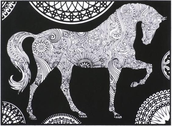 Colorvelvet - Розмальовка з оксамитовим рельєфним контуром «Mandala horse» без фломастерів
